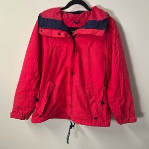VTG EDDIE BAUER women's bright pink red navy nylon hooded windbreaker jacket, M.